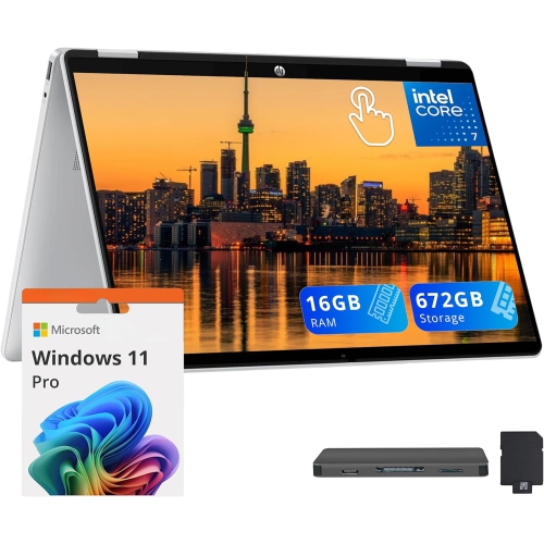 HP  Omnibook 5 Flip 2-In-1 14" 2K Touchscreen Laptop, Intel 7 150U, 672GB Storage(512GB SSD+160GB Docking Station Set), 16GB Ram, Copilot, Win 11 Pro