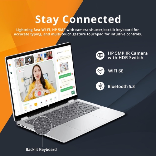 HP OmniBook 5 Flip 2-in-1 14" 2K Touchscreen Laptop, Intel 7 150U,672GB Storage(512GB SSD+160GB Docking Station Set), 16GB RAM,Intel