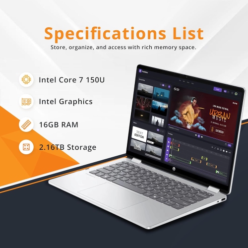 HP OmniBook 5 Flip 2-in-1 14" 2K Touchscreen Laptop, Intel 7 150U,2.16TB Storage(2TB SSD+160GB Docking Station Set), 16GB RAM,Intel