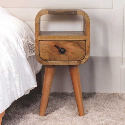 Artisan Furniture Solid Wood Extra Mini Oak-ish Curve Open Slot Bedside