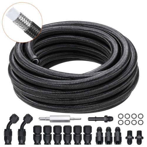VEVOR 25 FT 6AN Fuel Line Kit,Fuel Hose Kit, 5/16" Nylon Stainless Steel Braided PTFE Fuel Line Kit, E85/Diesel Hose End Fitting Kit, with 15 PCS