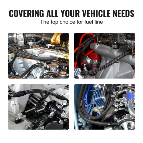 VEVOR 25 FT 6AN Fuel Line Kit,Fuel Hose Kit, 5/16" Nylon Stainless Steel Braided PTFE Fuel Line Kit, E85/Diesel Hose End Fitting Kit, with 15 PCS