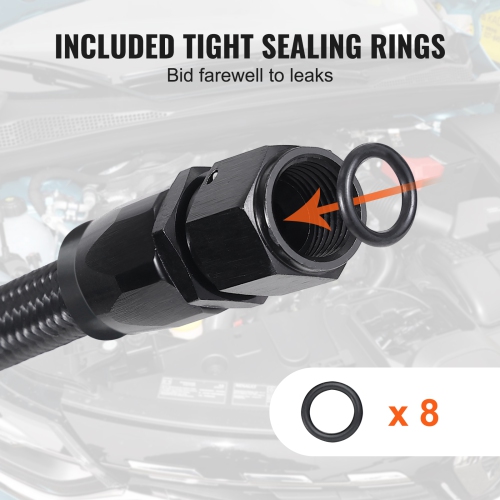 VEVOR 25 FT 6AN Fuel Line Kit,Fuel Hose Kit, 5/16" Nylon Stainless Steel Braided PTFE Fuel Line Kit, E85/Diesel Hose End Fitting Kit, with 15 PCS