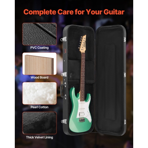 VEVOR 43.11 in Electric Guitar Hard Case,Rectangular Guitar Hard Case, With Lock Latch Keys Handle,PVC Padding Soft Lining Water-Resistant