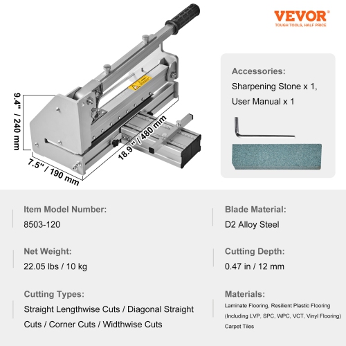 VEVOR 13 inch Floor Cutter, Cuts Vinyl Plank, Laminate, Engineered Hardwood, Siding, 0.47in Cutting Depth Effortless And Easy Cutting, Vinyl Plank