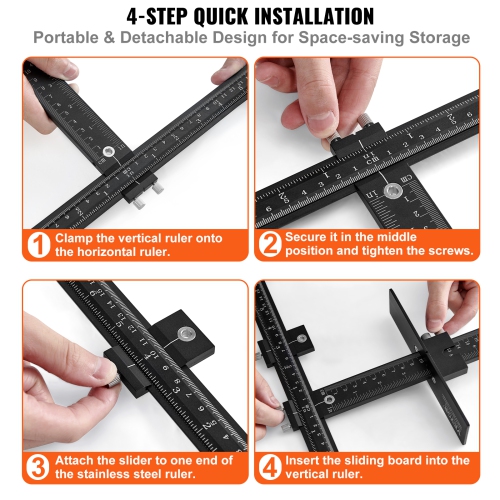 VEVOR Cabinet Hardware Jig, Aluminum Alloy Cabinet Handle Jig with Center Punch, Adjustable Cabinet Hardware Template Tool, for Installation of Door