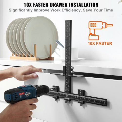 VEVOR Cabinet Hardware Jig, Aluminum Alloy Cabinet Handle Jig with Center Punch, Adjustable Cabinet Hardware Template Tool, for Installation of Door