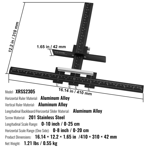 VEVOR Cabinet Hardware Jig, Aluminum Alloy Cabinet Handle Jig with Center Punch, Adjustable Cabinet Hardware Template Tool, for Installation of Door