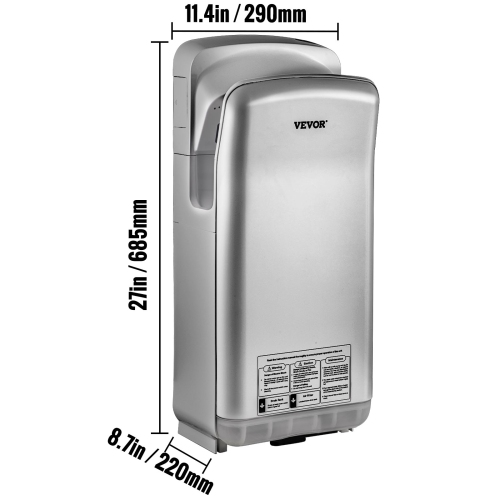 VEVOR 1600W 110V Jet Hand Dryer, Premium Electric Commercial Blade Hand Dryer, ABS Air Dryer Hand with HEPA Filtration Wall Mount Hand Dryer,