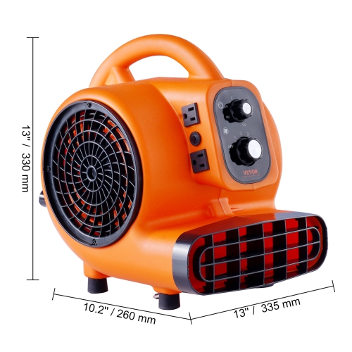 VEVOR 1/4 HP Floor Blower, 1000 CFM Air Mover for Drying and Cooling, Portable Carpet Dryer Fan with 4 Blowing Angles and Time Function, for