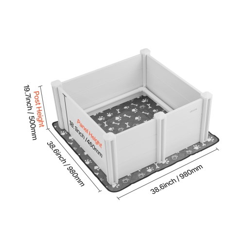 Boîte à enfiler de 38,6 x 38,6 x 18.1 po Dogs, parc pour chiots en plastique PVC avec porte à hauteur réglable et coussin lavable, stylo de jeu