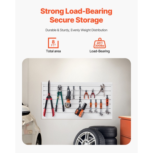 VEVOR 2 x 4 ft Slat Wall Paneling, PVC Garage Slatwall with Modular Design, White Slat Wall Easy-to-Install Adjustable Slatwall Panel with Coupling