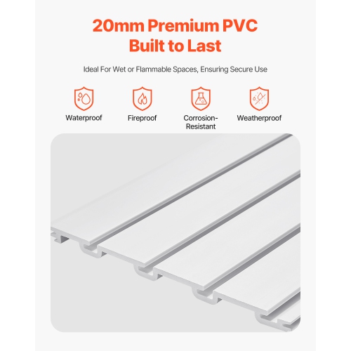 VEVOR 2 x 4 ft Slat Wall Paneling, PVC Garage Slatwall with Modular Design, White Slat Wall Easy-to-Install Adjustable Slatwall Panel with Coupling