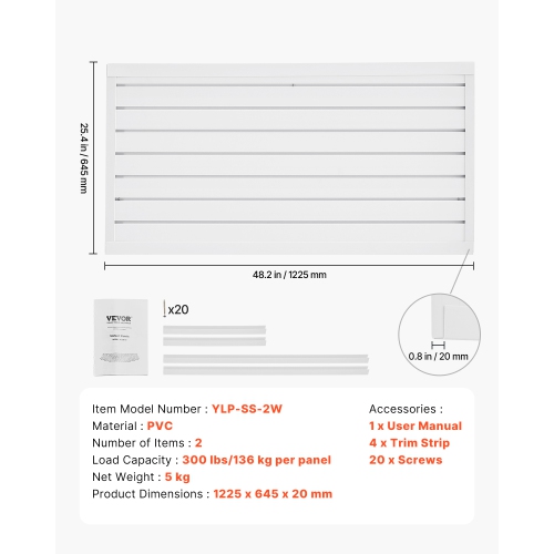VEVOR 2 x 4 ft Slat Wall Paneling, PVC Garage Slatwall with Modular Design, White Slat Wall Easy-to-Install Adjustable Slatwall Panel with Coupling
