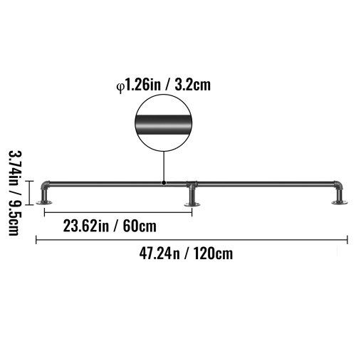 VEVOR Pipe Stair Handrail, 4FT Staircase Handrail, 440LBS Load Capacity Carbon Steel Pipe Handrail, Industrial Pipe Handrail with Wall Mount Support,