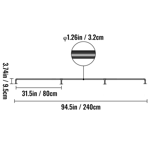 VEVOR Pipe Stair Handrail, 8FT Staircase Handrail, 440LBS Load Capacity Carbon Steel Pipe Handrail, Industrial Pipe Handrail with Wall Mount Support,