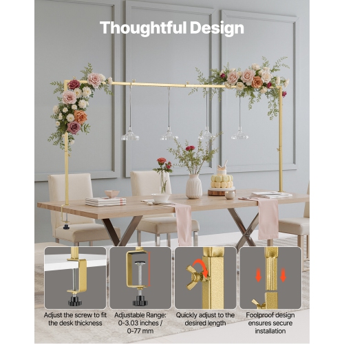 VEVOR 2 Packs Over The Table Rod Stand with Clamps, 13"-42" Tall & 28"-98" Length Adjustable, Table Arch Stand, Tabletop Balloon Arch Frame for
