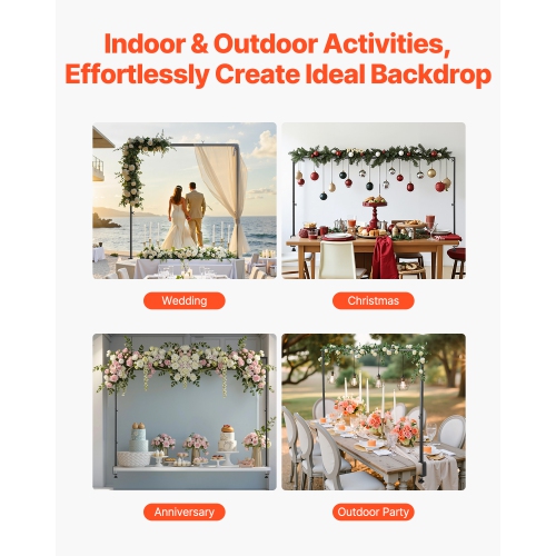 VEVOR 2 Packs Over The Table Rod Stand with Clamps, 13"-42" Tall & 28"-98" Length Adjustable, Table Arch Stand, Tabletop Balloon Arch Frame for