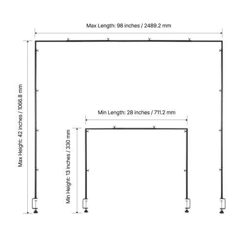 VEVOR 2 Packs Over The Table Rod Stand with Clamps, 13"-42" Tall & 28"-98" Length Adjustable, Table Arch Stand, Tabletop Balloon Arch Frame for