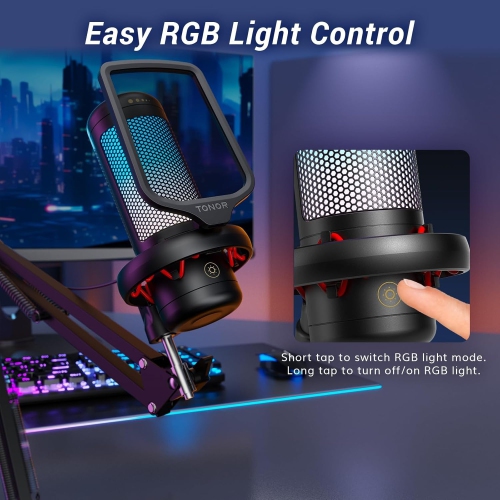 TONOR USB Gaming Mic with Boom Arm & RGB for PC Streaming