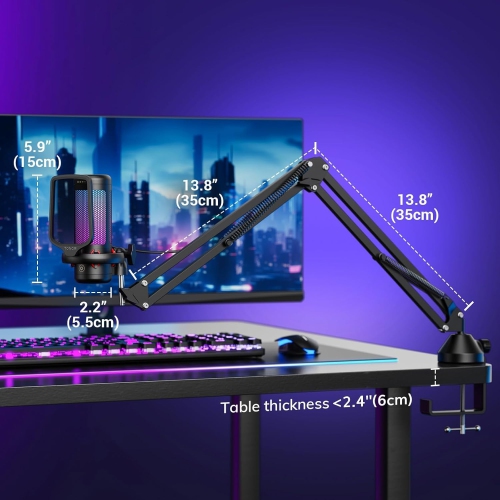 TONOR USB Gaming Mic with Boom Arm & RGB for PC Streaming