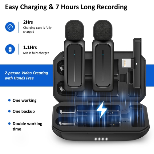 Wireless Lavalier Microphone with Charging Box for iPhone iPad Android for Video Recording, Vlog, YouTube