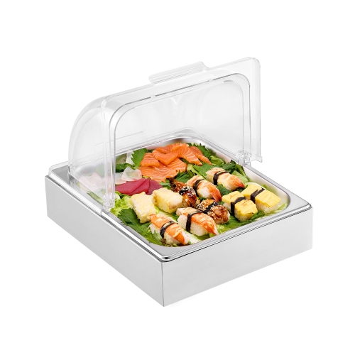 VEVOR Countertop Food Serving Display Container, 1 x 1/2 Pan Stainless Steel Food Serving Tray, Buffet Condiment Dispenser Display Rack with Clear