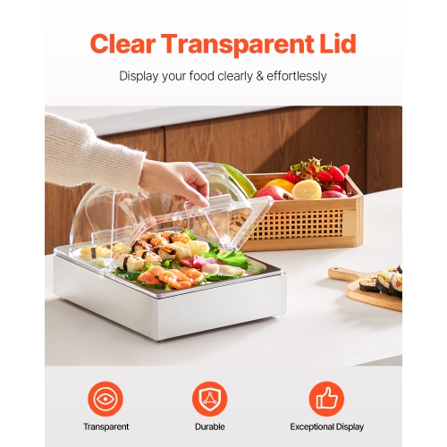 VEVOR Countertop Food Serving Display Container, 1 x 1/2 Pan Stainless Steel Food Serving Tray, Buffet Condiment Dispenser Display Rack with Clear
