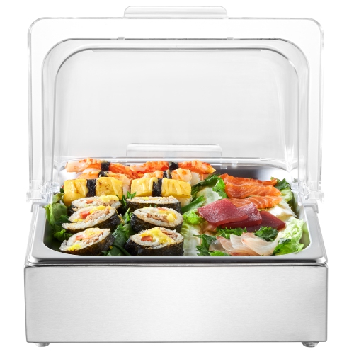 VEVOR Countertop Food Serving Display Container, 1 x 1/2 Pan Stainless Steel Food Serving Tray, Buffet Condiment Dispenser Display Rack with Clear