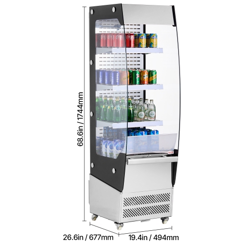 VEVOR 7.8cu.ft Open Air Merchandiser, 3-Tier Shelving Commercial Refrigerator, Grab and Go Display Cooler Refrigerator with Air Curtain, 4 Swivel