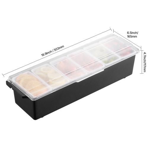 VEVOR Chilled Condiment Server, 6 Compartment Ice Cooled Condiment Serving Container, Chilled Garnish Tray Bar Caddy with Lid, for Bartending &