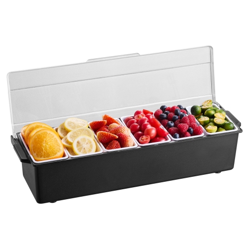 VEVOR Chilled Condiment Server, 6 Compartment Ice Cooled Condiment Serving Container, Chilled Garnish Tray Bar Caddy with Lid, for Bartending &