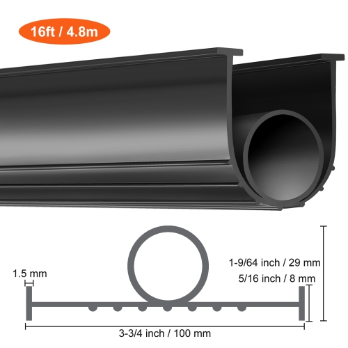 VEVOR 16ft Garage Door Seals Bottom Rubber,U Shape +O Ring Combination Garage Door Bottom Weather Seal,Weatherproofing Garage Door Seal, 5/16 inch