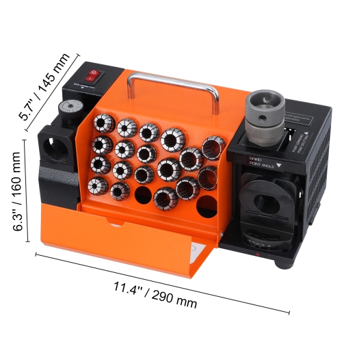 VEVOR 3-20mm Drill Bits Sharpener, End Mill Grinder Sharpener, Lip Relief Angle & 95°-135° Point Angle Adjustable Drill Bit Re-Sharpener, Machine