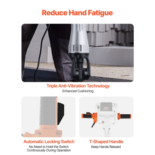 VEVOR 2100W Demolition Jack Hammer, Electric Jackhammer Heavy Duty, 1650 BPM Industrial-Grade Jack Hammer Concrete Breaker, with 1 Point Chisel, 1