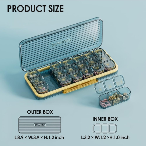 7-Day Pill Organizer with 21 Individual Compartments, Portable Daily Medication Box for Vitamins, Fish Oil, and Supplements