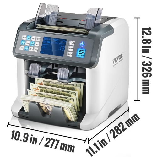 VEVOR Money Counter Machine, Bill Counter with Mixed Denomination, 2CIS, SN, UV, IR, MG, DD Counterfeit Detection, Multi Currency, Value Counting