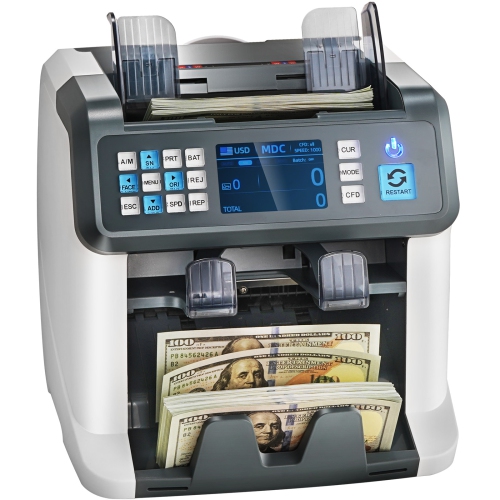 VEVOR Money Counter Machine, Bill Counter with Mixed Denomination, 2CIS, SN, UV, IR, MG, DD Counterfeit Detection, Multi Currency, Value Counting