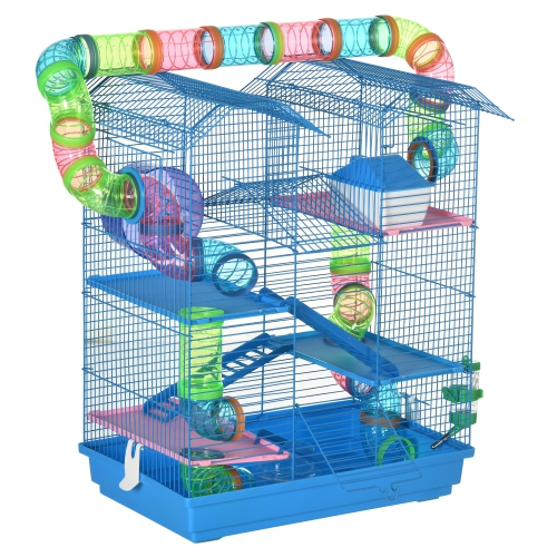 PawHut – Cage pour hamster de 18,5&nbsp;po, petite maison pour animal de 5 étages avec système de tubes tunnels, roue d'exercice, bouteille d'eau,