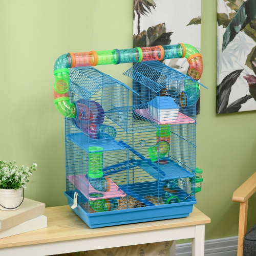 PawHut – Cage pour hamster de 18,5&nbsp;po, petite maison pour animal de 5 étages avec système de tubes tunnels, roue d'exercice, bouteille d'eau,