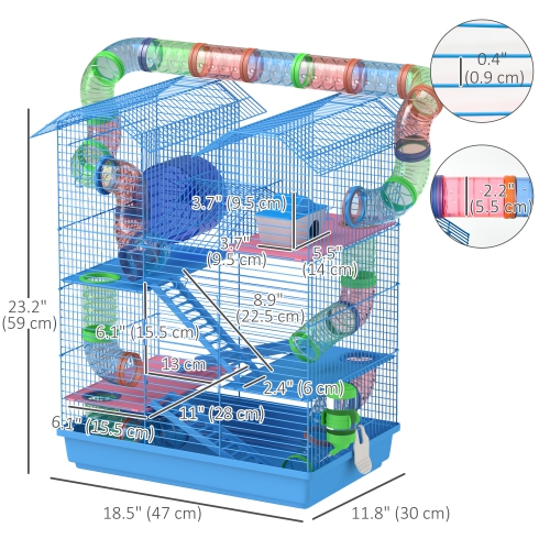 PawHut – Cage pour hamster de 18,5&nbsp;po, petite maison pour animal de 5 étages avec système de tubes tunnels, roue d'exercice, bouteille d'eau,
