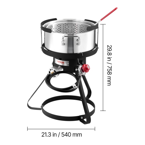VEVOR 10 Qt Fish and Wing Fryer, Aluminum Propane Fish Fryer Kit, Outdoor Deep Fryer Seafood Pot with Thermometer, Strainer Basket, and 54,000 BTUs