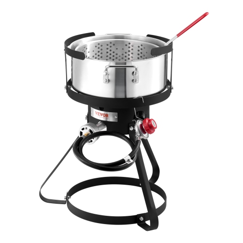 VEVOR 10 Qt Fish and Wing Fryer, Aluminum Propane Fish Fryer Kit, Outdoor Deep Fryer Seafood Pot with Thermometer, Strainer Basket, and 54,000 BTUs