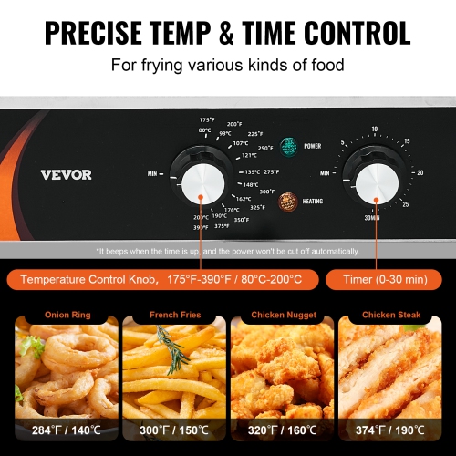 VEVOR 2 x 9Qt / 8.5L Commercial Deep Fryer, Dual Tank 3500W Electric Countertop Fryer, Double Oil Fryer with 2 Baskets, 1mm Thickened Stainless