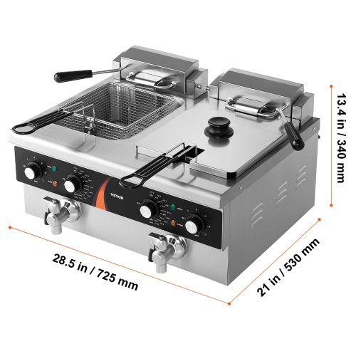 VEVOR 2 x 9Qt / 8.5L Commercial Deep Fryer, Dual Tank 3500W Electric Countertop Fryer, Double Oil Fryer with 2 Baskets, 1mm Thickened Stainless