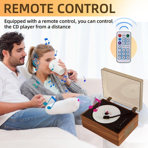 Portable Rechargeable CD Players for Home,Bluetooth Music Speaker,Retro CD Player with Remote Control,Support AUX/USB Music Player for Home Decor