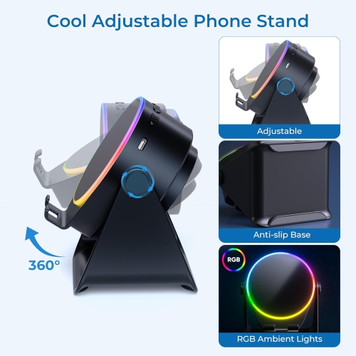 Wireless Induction Speaker,Cell Phone Stand with Bluetooth Speaker,Stereo Sound,RGB Ambient Light,Phone Holder Compatible with iPhone iPad Android