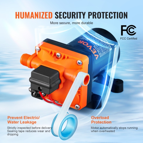 VEVOR 3.5 GPM, DC 12V, Diaphragm Water Pump,Pressure Rated at 55 PSI, 1/2" MNPT, Self-Priming Sprayer Pump with Pressure Switch, Suitable for RV,