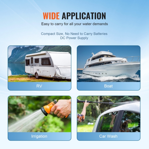 VEVOR 3.5 GPM, DC 12V, Diaphragm Water Pump,Pressure Rated at 55 PSI, 1/2" MNPT, Self-Priming Sprayer Pump with Pressure Switch, Suitable for RV,