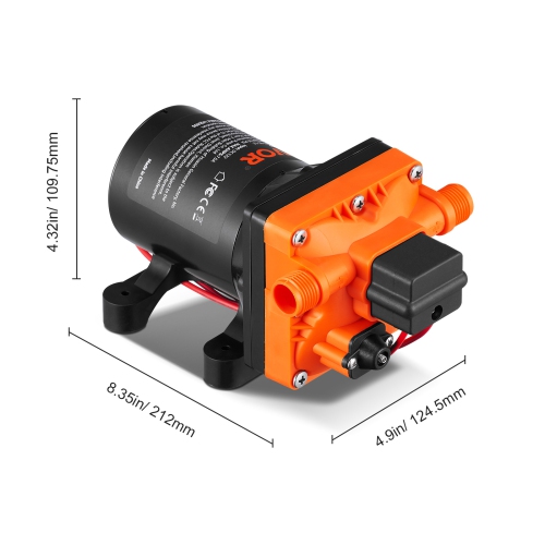 VEVOR 3.5 GPM, DC 12V, Diaphragm Water Pump,Pressure Rated at 55 PSI, 1/2" MNPT, Self-Priming Sprayer Pump with Pressure Switch, Suitable for RV,